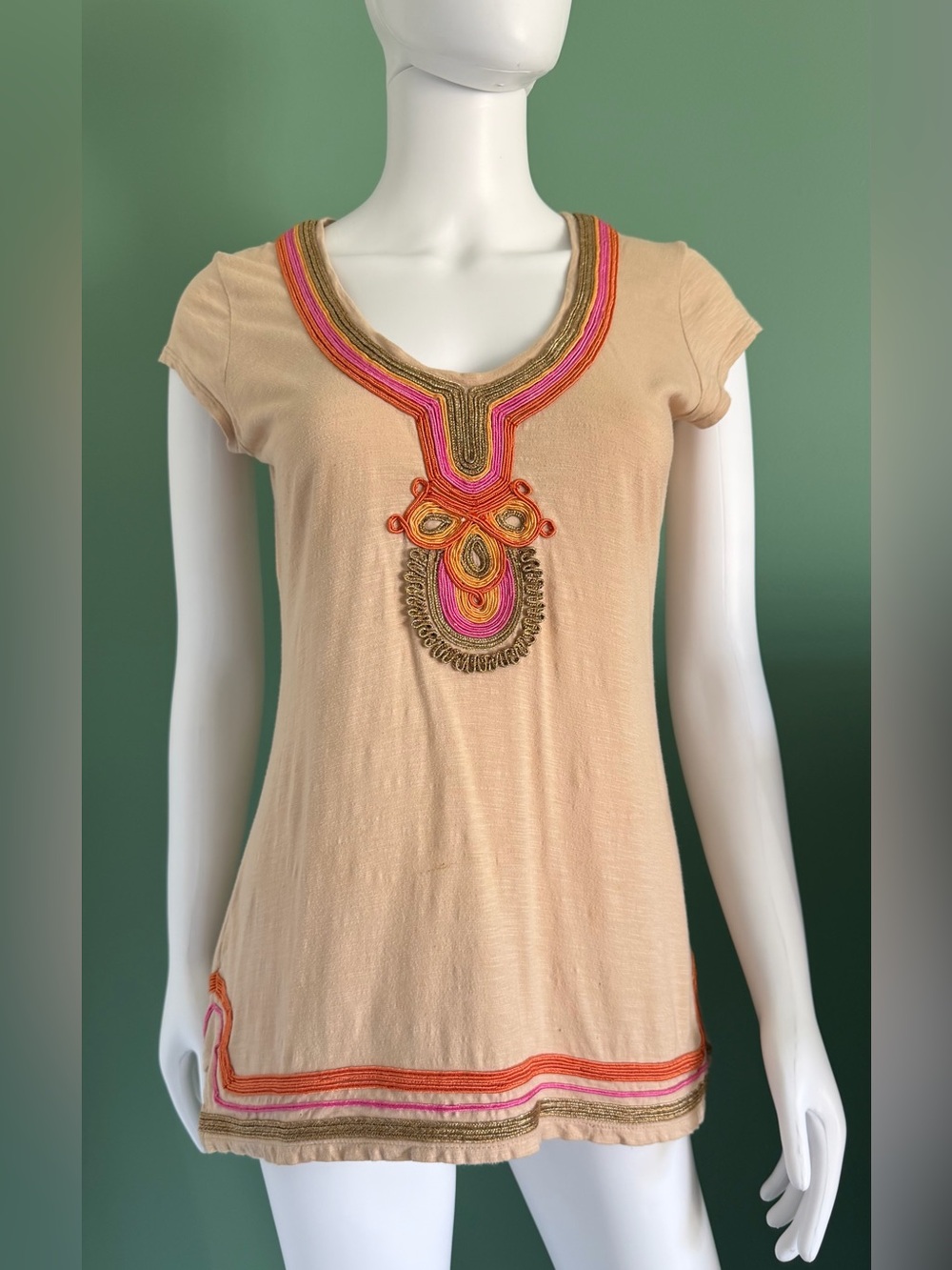 Vintage Calypso Cotton Embroidered Tunic Top